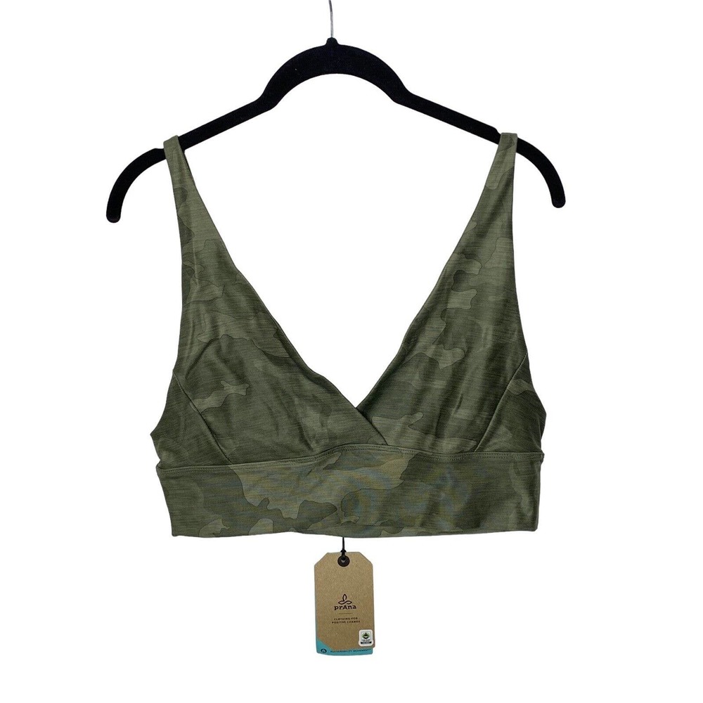 NWT Prana Womens Layna Brami Size Medium Sports Bra Adjustable Straps‎ Sage Camo